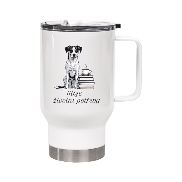 Cestovní termohrnek s uchem s potiskem Moje potřeby - psí verze