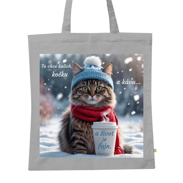 BIO plátěná taška s potiskem To che kulich, kočku a kávu2